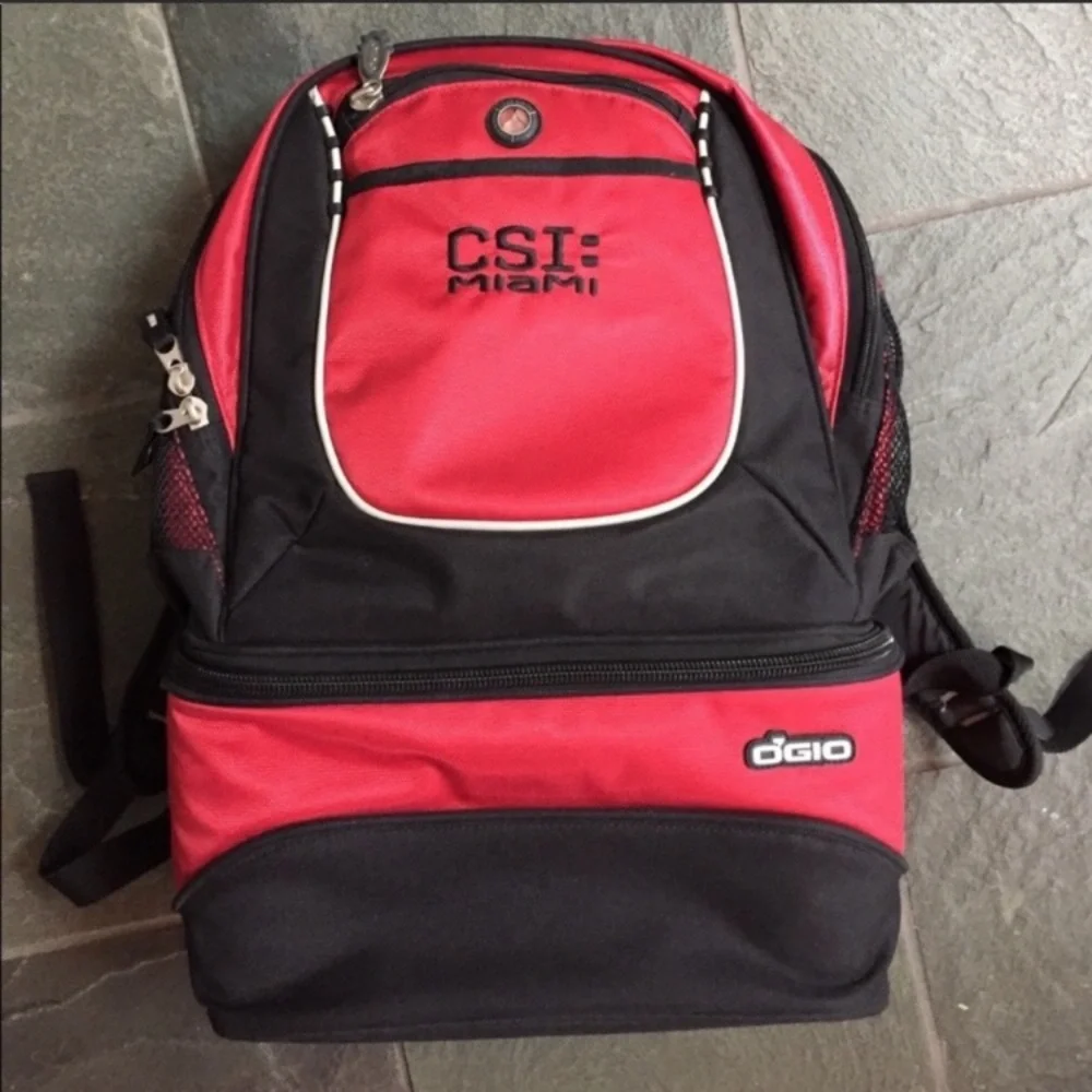 Ogio CSI Miami red and black cooler backpack with multiple compartments